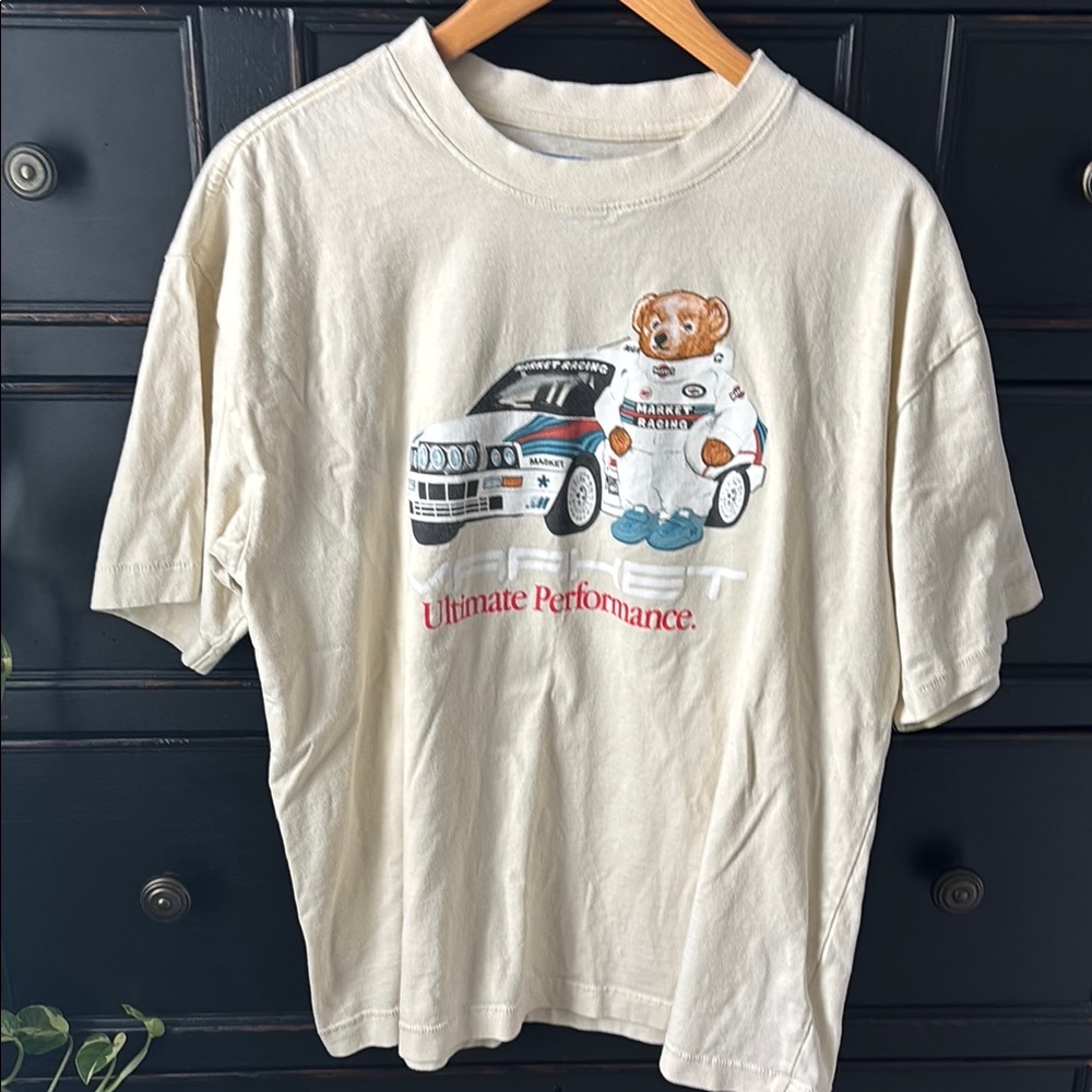 MARKET Ultimate Rally Short Sleeved Graphic Tee XL in Ecru color, 100% Cotton